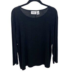 Chico's Travelers Black Long Sleeve Scoop Neck Top Wrinkle Resistant Sz 1 Medium